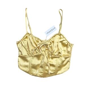 Pacsun NWT‎ Baby Yellow Satin Corset Tank Top Size XS Preppy